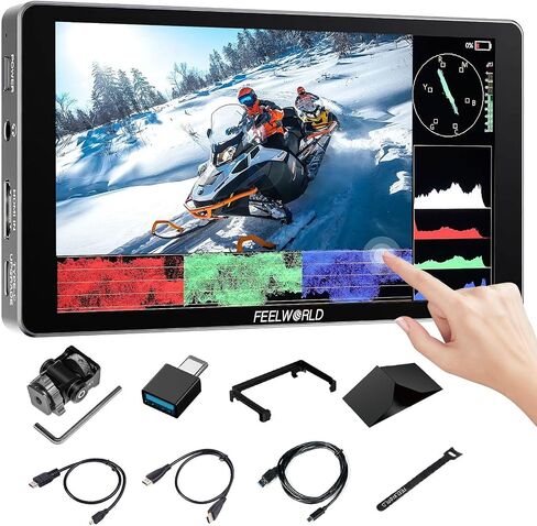 FEELWORLD P6XL 6 Inch Camera Monitor Built-in-Battery 1200nit High Brightness 4K, Touch Screen Support 3D LUT Waveform Help Creators Outdoor Accurate Focus and Expose in Kuwait