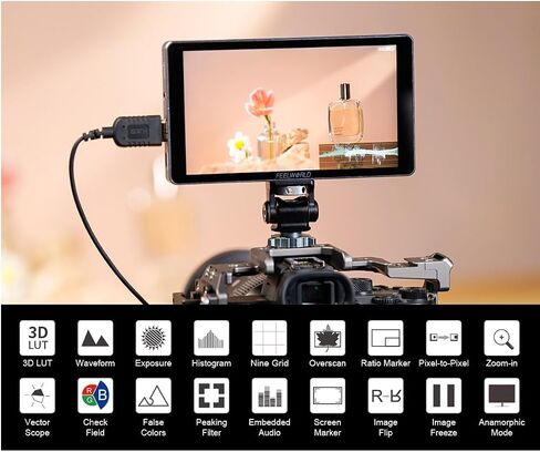 FEELWORLD P6XL 6 Inch Camera Monitor Built-in-Battery 1200nit High Brightness 4K, Touch Screen Support 3D LUT Waveform Help Creators Outdoor Accurate Focus and Expose in Kuwait
