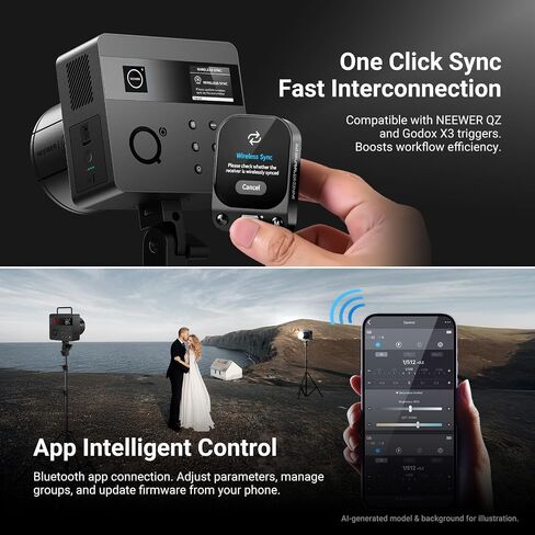 NEEWER 600Ws 2.4G TTL Outdoor Studio Flash, App Control Strobe Light Photography with 1/1 to 1/512 Output, 1/8000 HSS, 3000mAh Battery/400 Full Power Flash/0.01-0.9s Recycle/30W LED Modeling Lamp, Q6 in Saudi Arabia