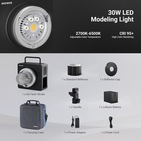 NEEWER 600Ws 2.4G TTL Outdoor Studio Flash, App Control Strobe Light Photography with 1/1 to 1/512 Output, 1/8000 HSS, 3000mAh Battery/400 Full Power Flash/0.01-0.9s Recycle/30W LED Modeling Lamp, Q6 in Saudi Arabia