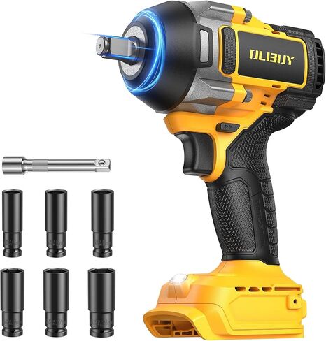OLIBUY Cordless Impact Wrench for De-walt 20V Battery, 1106Ft-lbs (1500N.m) 1/2 Electric Impact Driver, 3 Speed High Torque Impact Gun with 6 Sockets, Impact Wrench for Car Home Mower (No Battery) in Kuwait