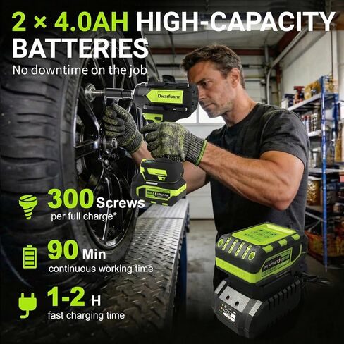 Cordless Impact Wrench 1/2 Inch, 1200N.m High Torque Brushless Impact Gun, 21V Power Impact Driver with 2×4.0Ah Batteries, 3-Speed modes & LED Light, 5 Sockets for Car/Mower (Black&Green) in Kuwait