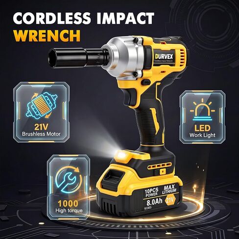1/2-Inch Cordless Impact Wrench for DeWalt 20V MAX Battery, 1000N·m High Torque Electric Impact Gun, 3-Speed, LED Light, 3300 RPM, Bare Tool （DCF894B Replacement） in Kuwait