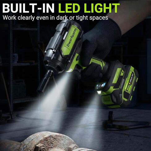 Cordless Impact Wrench 1/2 Inch, 1200N.m High Torque Brushless Impact Gun, 21V Power Impact Driver with 2×4.0Ah Batteries, 3-Speed modes & LED Light, 5 Sockets for Car/Mower (Black&Green) in Kuwait