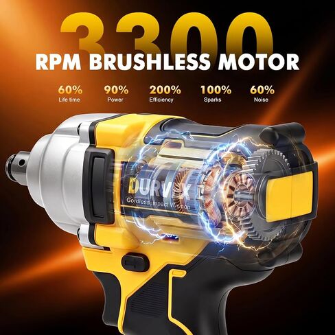 1/2-Inch Cordless Impact Wrench for DeWalt 20V MAX Battery, 1000N·m High Torque Electric Impact Gun, 3-Speed, LED Light, 3300 RPM, Bare Tool （DCF894B Replacement） in Kuwait