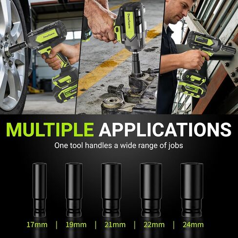 Cordless Impact Wrench 1/2 Inch, 1200N.m High Torque Brushless Impact Gun, 21V Power Impact Driver with 2×4.0Ah Batteries, 3-Speed modes & LED Light, 5 Sockets for Car/Mower (Black&Green) in Kuwait