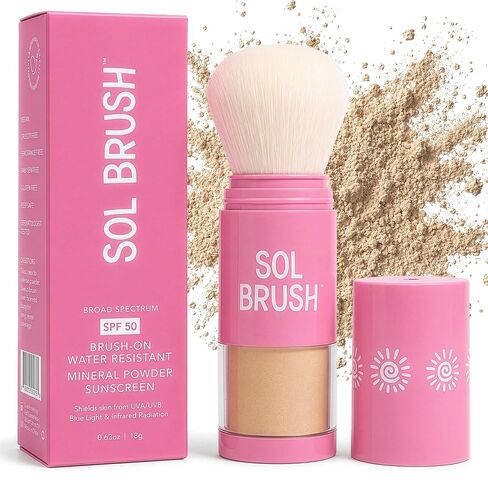 SPF 50 Mineral Sunscreen Powder, Broad Spectrum UVA/UVB Protection Sunscreen, Mess Free Brush On Applicator, Clean & Cruelty Free, Water Resistant (80 Minutes), White, Translucent in Saudi Arabia