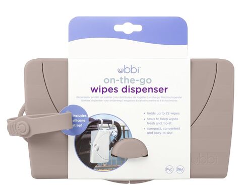 Ubbi On-The-Go Baby Wipes Dispenser, Portable Wipes Container for Travel, Diaper Bag Accessory Must Have for Newborns, Reusable Wipes Holder, Taupe (Pack of 2) in Kuwait