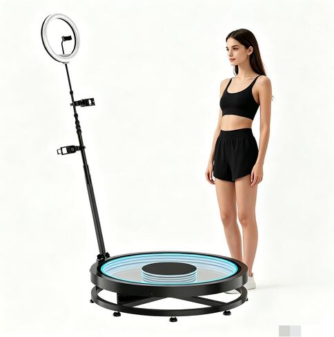 360 Photo Booth Machine for Group Events, 80cm Rotating Base Fits 3-5 People, Automatic Spin Camera with App Lighting Control in Kuwait