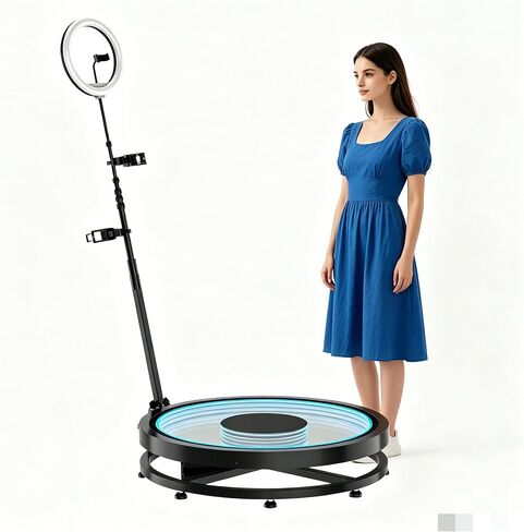 360 Photo Booth Machine for Group Events, 80cm Rotating Base Fits 3-5 People, Automatic Spin Camera with App Lighting Control in Kuwait