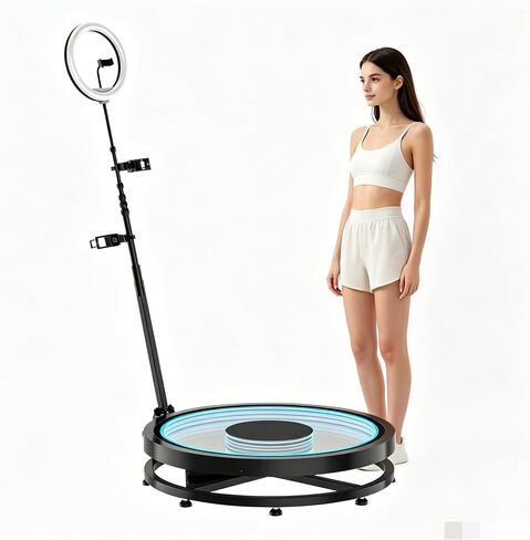 360 Photo Booth Machine with Protective Case, 31.6 Inch Platform for 3-5 Guests, Wireless Remote Photography and RGB Light Control in Kuwait