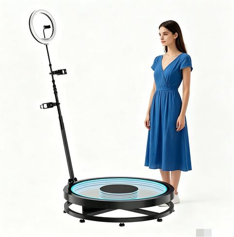 360 Photo Booth Machine for Group Events, 80cm Rotating Base Fits 3-5 People, Automatic Spin Camera with App Lighting Control in Kuwait