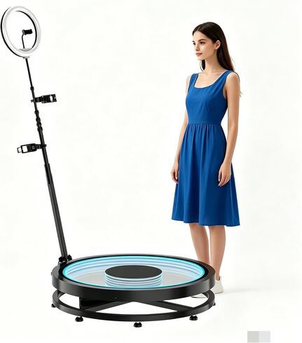 360 Photo Booth Machine for Group Events, 80cm Rotating Base Fits 3-5 People, Automatic Spin Camera with App Lighting Control in Kuwait