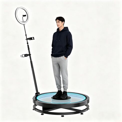 360 Photo Booth Machine – Flight Case, 31.6" Non-Slip Platform, RGB Ring Light & Remote Shutter in Kuwait