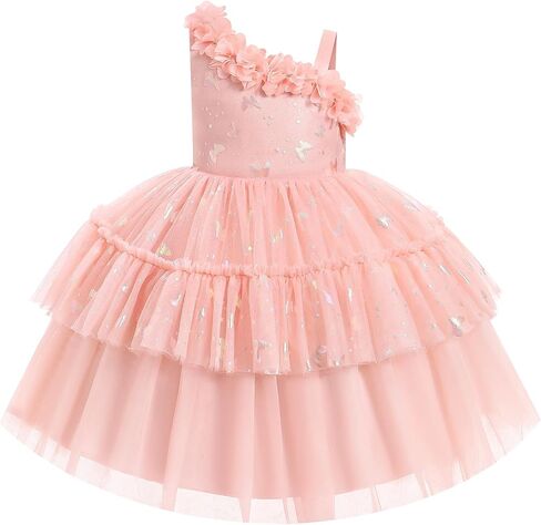 IBTOM CASTLE Toddler Girl Butterfly Pageant Dress | Asymmetric One Shoulder 3D Flower Dress, Summer Princess Tutu Dresses, Tulle Ball Gown for Birthday Party Wedding Cake Smash in Kuwait