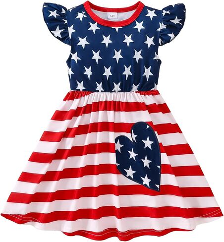 Goodplayer Toddler Baby Girls 4th of July Outfit Kids American Flag Dresses Independence Day Clothes in Kuwait