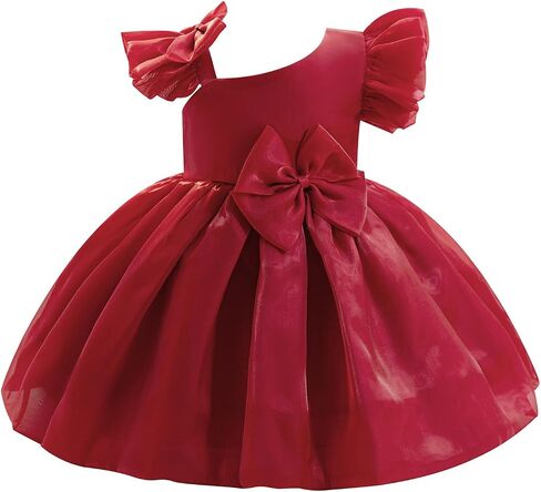 IMEKIS Toddler Baby Flower Girls Asymmetric Shoulder Formal Birthday Wedding Party Bowknot Dress 6M-5T in Kuwait