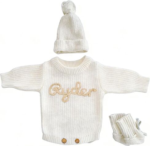 Personalized Embroidered Name Baby Romper Set,Custom Name Baby Romper, Coming Home Outfit, Cotton Knit Long Sleeve Romper in Kuwait