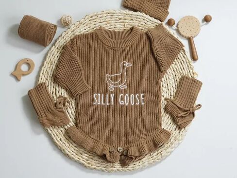 Personalized Embroidered Name Baby Romper Set,Custom Name Baby Romper, Coming Home Outfit, Cotton Knit Long Sleeve Romper in Kuwait
