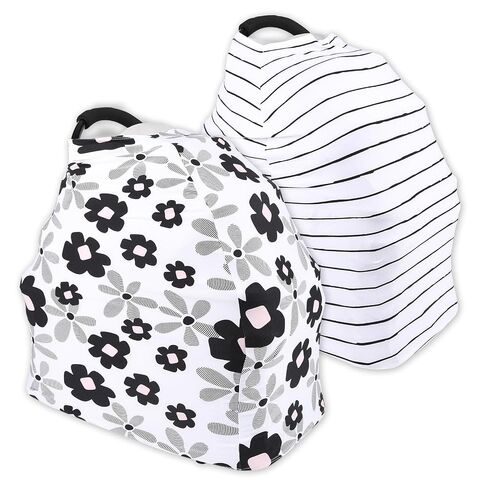 2 Pack Baby Car Seat Cover, 4-Way Stretch Fabric - Universal Fit for Infant Car Seats & Strollers, with Matching Storage Bags, Breathable Sun/Wind Shield for Baby Boys & Girls in Kuwait