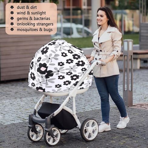 2 Pack Baby Car Seat Cover, 4-Way Stretch Fabric - Universal Fit for Infant Car Seats & Strollers, with Matching Storage Bags, Breathable Sun/Wind Shield for Baby Boys & Girls in Kuwait