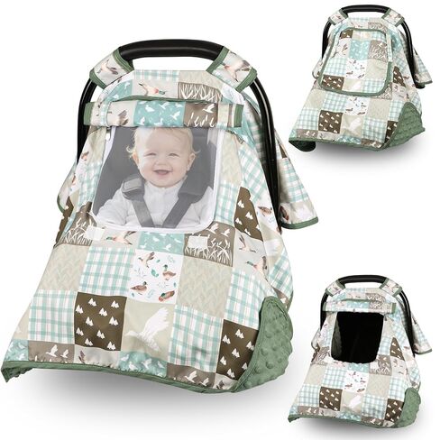 Mallard Duck Baby Car Seat Cover, HNHUAMING Infant Car Seat Covers for Baby Girl Boy, Minky Carseat Canopy with Peep Windows, Neutral in Kuwait