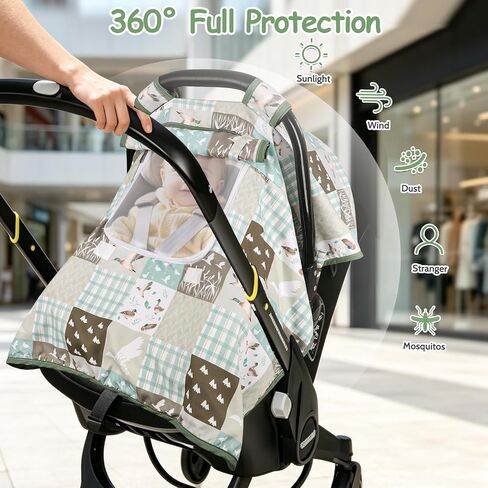 Mallard Duck Baby Car Seat Cover, HNHUAMING Infant Car Seat Covers for Baby Girl Boy, Minky Carseat Canopy with Peep Windows, Neutral in Kuwait