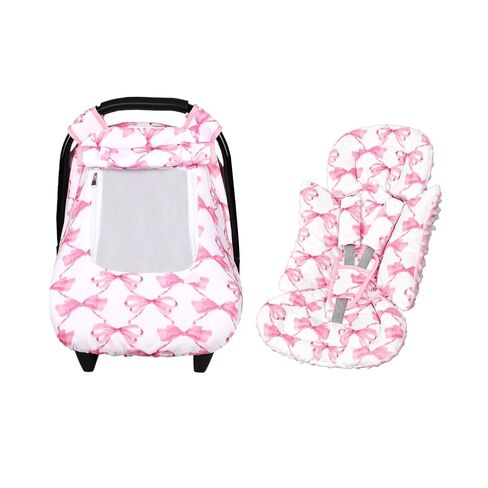 Car Seat Cover Baby & Infant Car Saet Insert, HNHUAMING Infant Car Seat Covers Canopy & Baby Car Seat Head Support, Newborn Carseat Covers & Carseat Cushion, Pink Bow in Kuwait
