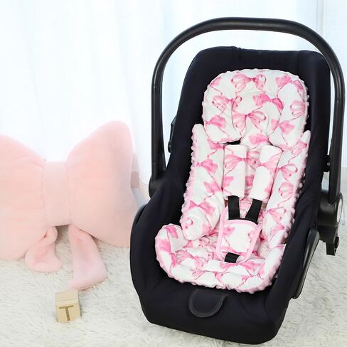 Car Seat Cover Baby & Infant Car Saet Insert, HNHUAMING Infant Car Seat Covers Canopy & Baby Car Seat Head Support, Newborn Carseat Covers & Carseat Cushion, Pink Bow in Kuwait