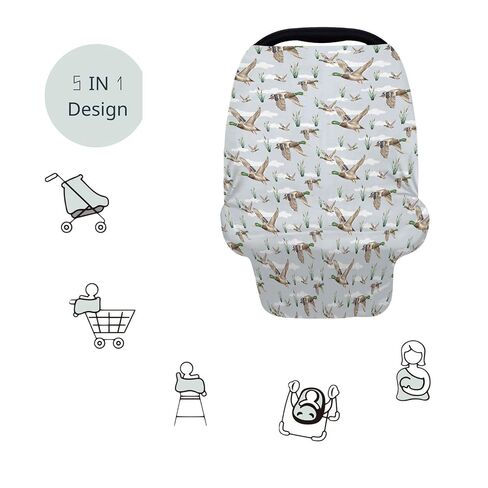 HawSkgFub Mallard Duck Hunting 5-in-1 Car Seat Cover for Baby Boy Girl Gift, Blue Wild Animal Hunter Reed Privacy Breastfeeding Nursing Cover, Newborn Infant Multi-use Carseat Canopy Carrier in Kuwait