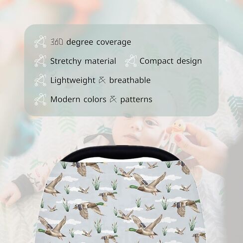 HawSkgFub Mallard Duck Hunting 5-in-1 Car Seat Cover for Baby Boy Girl Gift, Blue Wild Animal Hunter Reed Privacy Breastfeeding Nursing Cover, Newborn Infant Multi-use Carseat Canopy Carrier in Kuwait