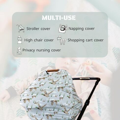 HawSkgFub Mallard Duck Hunting 5-in-1 Car Seat Cover for Baby Boy Girl Gift, Blue Wild Animal Hunter Reed Privacy Breastfeeding Nursing Cover, Newborn Infant Multi-use Carseat Canopy Carrier in Kuwait