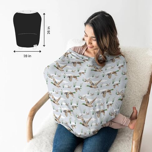 HawSkgFub Mallard Duck Hunting 5-in-1 Car Seat Cover for Baby Boy Girl Gift, Blue Wild Animal Hunter Reed Privacy Breastfeeding Nursing Cover, Newborn Infant Multi-use Carseat Canopy Carrier in Kuwait