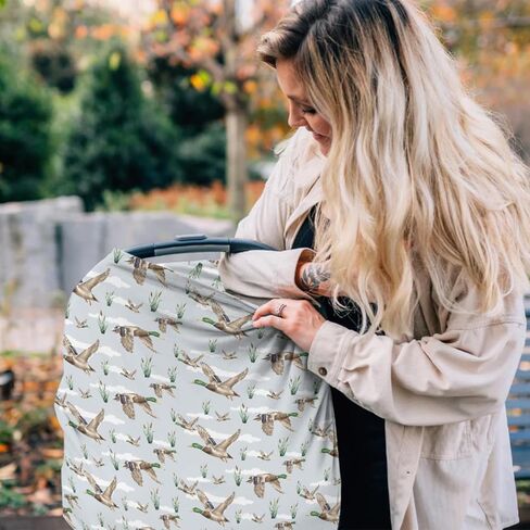 HawSkgFub Mallard Duck Hunting 5-in-1 Car Seat Cover for Baby Boy Girl Gift, Blue Wild Animal Hunter Reed Privacy Breastfeeding Nursing Cover, Newborn Infant Multi-use Carseat Canopy Carrier in Kuwait