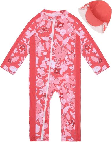 Baby/Toddler Swimsuit UPF 50+ Sun Protection One Piece Zipper Bathing Suit with Sun Hat Infant Beach Swimwear in Kuwait