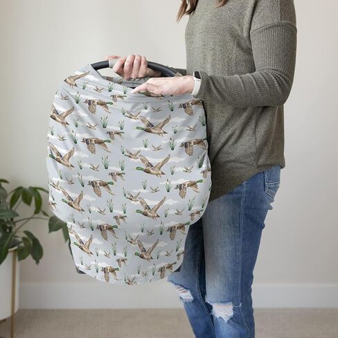 HawSkgFub Mallard Duck Hunting 5-in-1 Car Seat Cover for Baby Boy Girl Gift, Blue Wild Animal Hunter Reed Privacy Breastfeeding Nursing Cover, Newborn Infant Multi-use Carseat Canopy Carrier in Kuwait