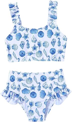 Verdusa Toddler Girl's 2 Piece Seashell Bikini Set Ruffle Crop Tank Tops with Panty Swimsuits in Kuwait