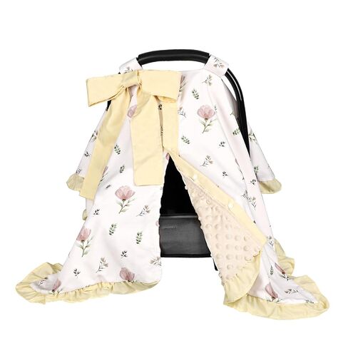 SWESEN Summer Baby Car Seat Cover for Girls, Ruffle Carseat Covers for Baby Girls, Beautiful Baby Car Seat Canopy Cover with Removable Bow, Floral in Kuwait