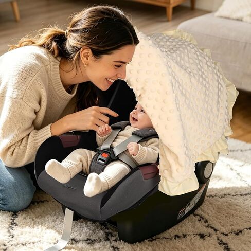 SWESEN Summer Baby Car Seat Cover for Girls, Ruffle Carseat Covers for Baby Girls, Beautiful Baby Car Seat Canopy Cover with Removable Bow, Floral in Kuwait