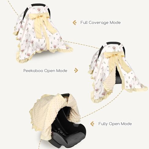 SWESEN Summer Baby Car Seat Cover for Girls, Ruffle Carseat Covers for Baby Girls, Beautiful Baby Car Seat Canopy Cover with Removable Bow, Floral in Kuwait