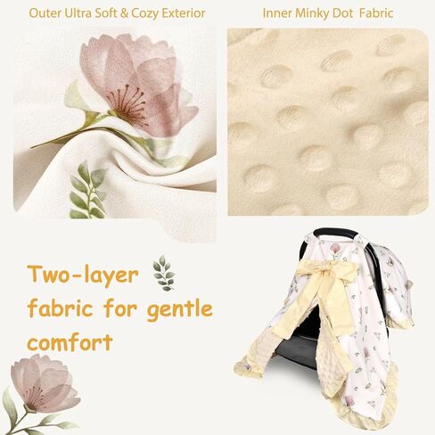SWESEN Summer Baby Car Seat Cover for Girls, Ruffle Carseat Covers for Baby Girls, Beautiful Baby Car Seat Canopy Cover with Removable Bow, Floral in Kuwait