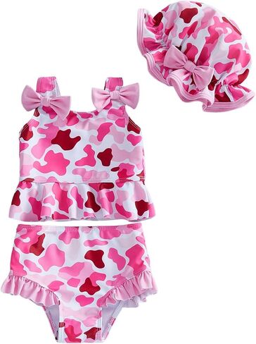 DivingBirds Baby Girl Swimsuit with Sun Hat, 2-Piece Tankini, 3M-4Y | Toddler girl tankini bathing suit with matching sun hat, soft stretchy quick-dry fabric for beach, pool and vacations in Kuwait