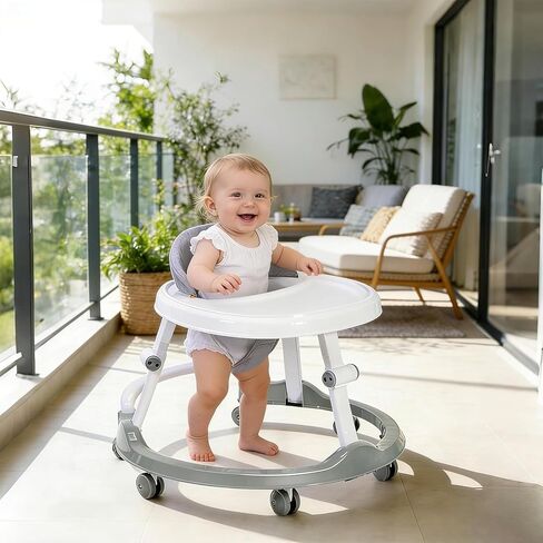Foldable Baby Walker for Infants 6 Months+, Baby Activity Walker with Entertainer Tray, Lightweight Compact Space-Saving Design,Supports up to 26 lbs, Grey in Kuwait