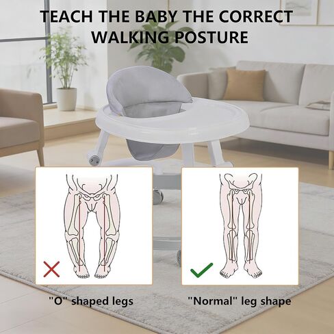 Foldable Baby Walker for Infants 6 Months+, Baby Activity Walker with Entertainer Tray, Lightweight Compact Space-Saving Design,Supports up to 26 lbs, Grey in Kuwait