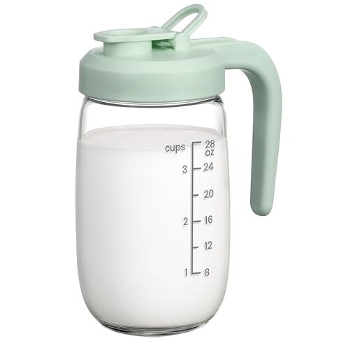 2 Pack Breast Milk Pitcher 32 OZ, Heat & Cold Resistant, Sudden Temperature Safe, Fast Baby Formula Maker with Wide Mouth, No Leak Glass Fridge Storage Container for Juice, Cold Brew-Blue, Green in Kuwait