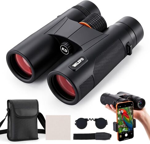 Welspo 10x42 ED Binoculars for Adults | Stable Phone Adapter included, Waterproof, Fogproof, for Bird Watching, Hunting, Hiking and Football Games in Kuwait