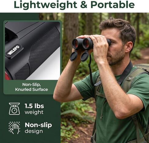 Welspo 10x42 ED Binoculars for Adults | Stable Phone Adapter included, Waterproof, Fogproof, for Bird Watching, Hunting, Hiking and Football Games in Kuwait