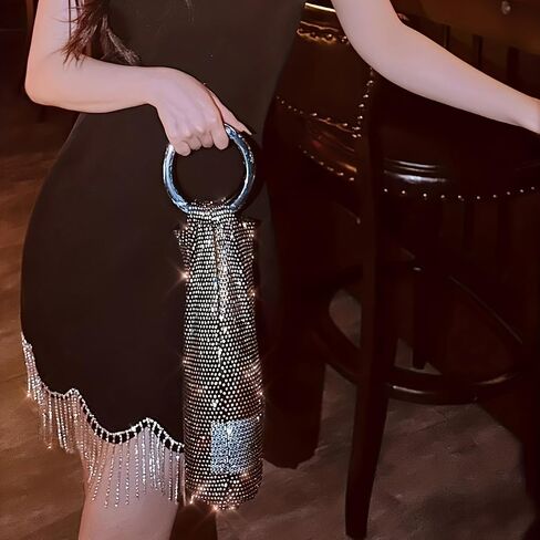 White Rhinestone Decorated Wine Bag with Elastic Mesh and Round Handle, Reusable Polyester Wine Carrier for Wedding, Banquet, Travel, Housewarming and Party Use in Kuwait