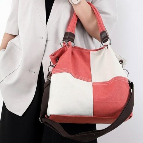 Color-block Handbag Large Capacity Shoulder Crossbody Bag Versatile All-match Retro Canvas Shoulder Handbag in Kuwait