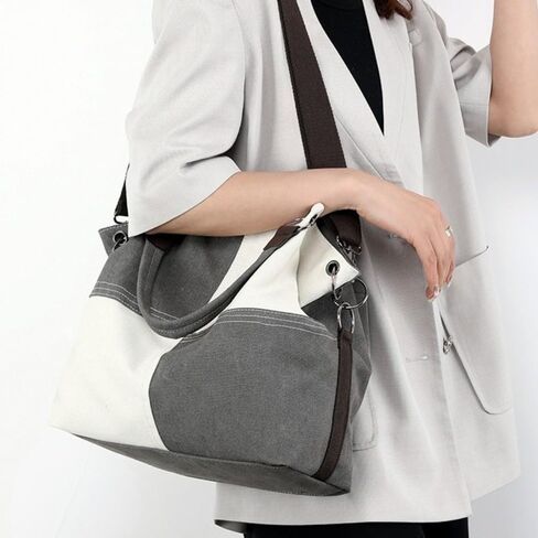 Color-block Handbag Large Capacity Shoulder Crossbody Bag Versatile All-match Retro Canvas Shoulder Handbag in Kuwait